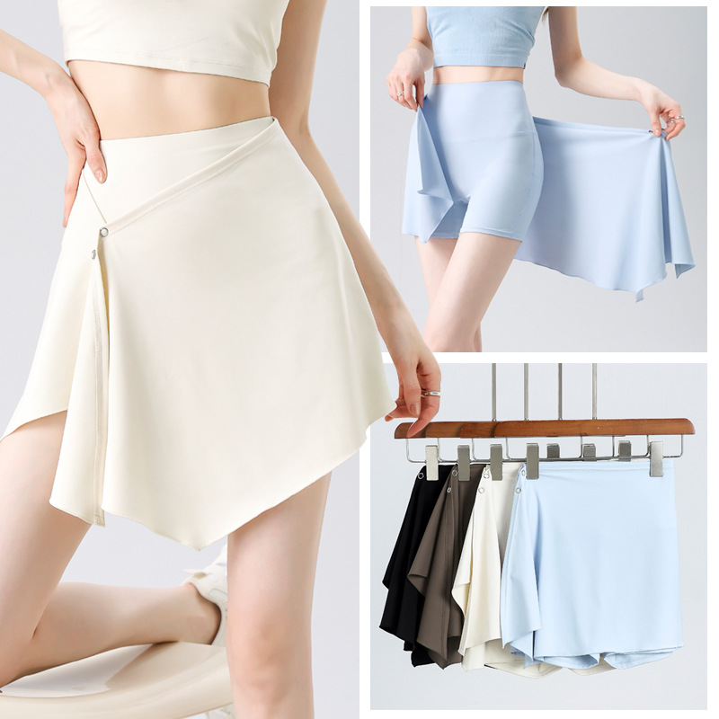 两件套短裙高腰提臀裸感瑜伽裤短裤屁帘外穿透气运动裤短款健身夏