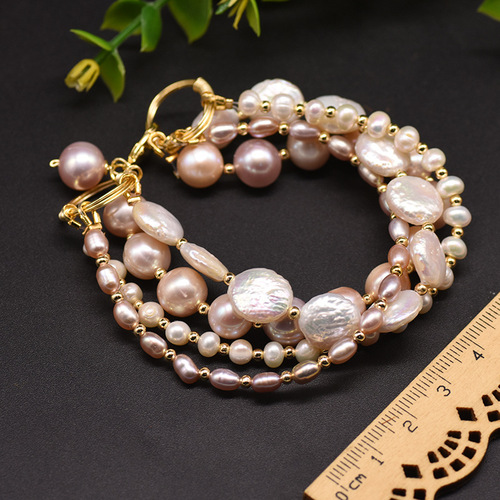 Baroque pearl bracelet, natural freshwater pearl, multi-layer beaded bracelet, natural pearl bracelet, non-fading, European and American