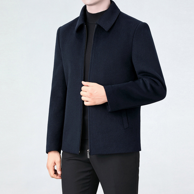 Luxury brand double-sided cashmere coat with down lining, men's business jacket, thickened and warm wool blend jacket