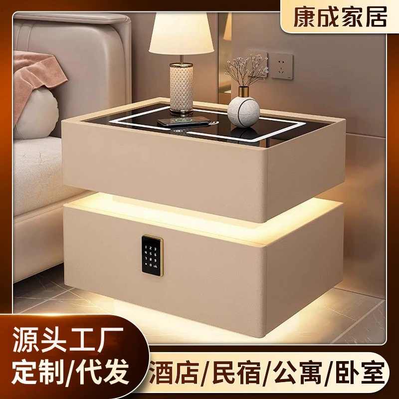 Оптовая продажа, подвесная умная прикроватная тумбочка, простая современная интернет-знаменитость, свет из цельного дерева, роскошный кремовый стиль, многофункциональная прикроватная тумбочка с замком