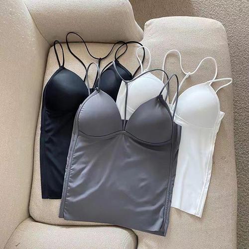 Halter neck camisole women's long outer wear summer ice silk underwear sexy cross with breast pads beautiful back inner layering