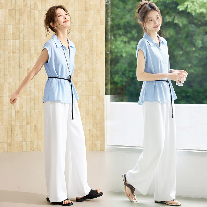 Bộ sơ mi tay dài kết hợp quần ống đứng nữ thanh lịch OU6935 — màu xanh nhạt, Xanh lá cây nhạtcolor