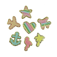 Seven-color line love star plane embroidery cloth patch towel embroidered golden onion powder glitter DIY embroidery badge back adhesive 