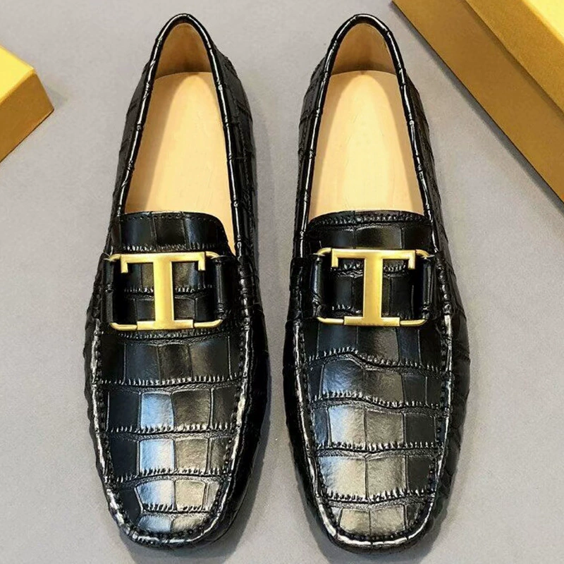 Мужские повседневные туфли-лоферы из натуральной кожи европейского модного бренда, универсальный дизайн под крокодила.