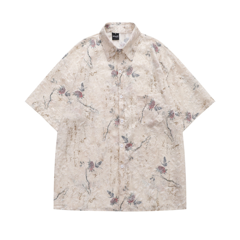 Street Fashion Creative Jacquard Tassel Flowers Short-sleeved Shirt Men's and Women's Fashion Personality Loose Bf Couple Shirt Street Fashion Creative Jacquard Tassel Flowers Short-sleeved Shirt Men's and Women's Fashion Personality Loose Bf Couple Shirt