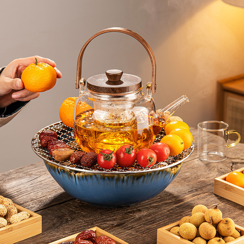 Stove tea boiling stoneware pot Tea Teapot Lotus Heart blue electric ceramic stove tea boiling suit indoor accessories one-piece delivery