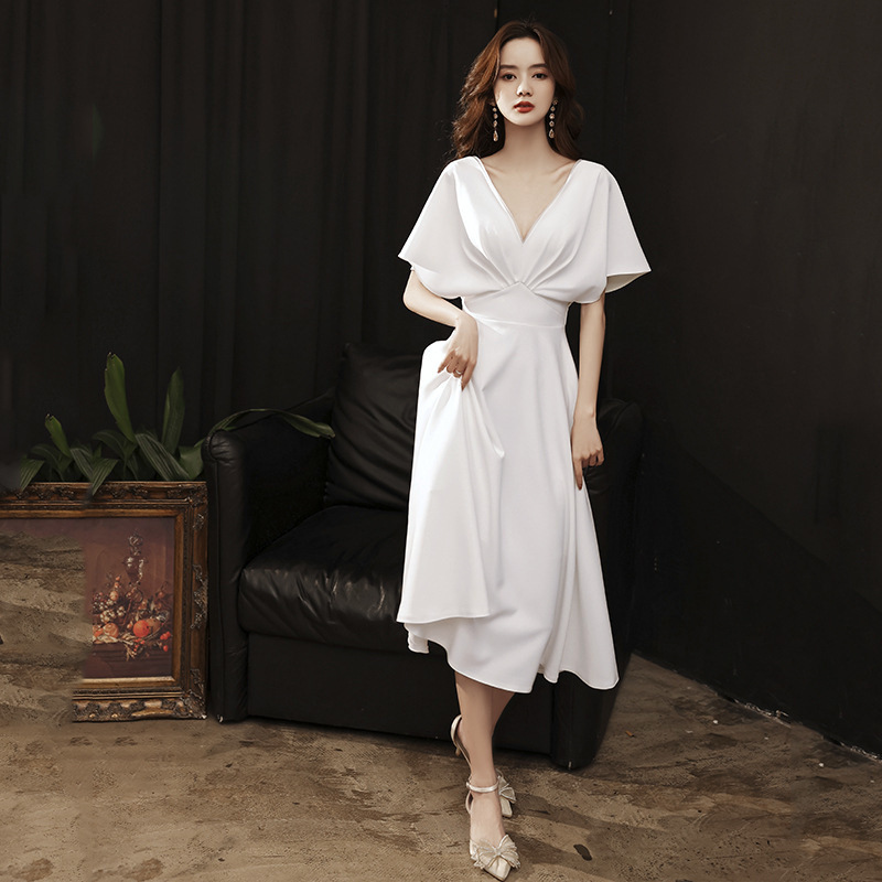 White Simple All-match Evening Dress Dress Women Can Wear Satin French Niche Certificate Graduation dress