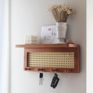 Coat and Hood Solid Wood Hook Middle Style Wooden Entrance Wall Decoration Key Wall Hanging Storage Decoration