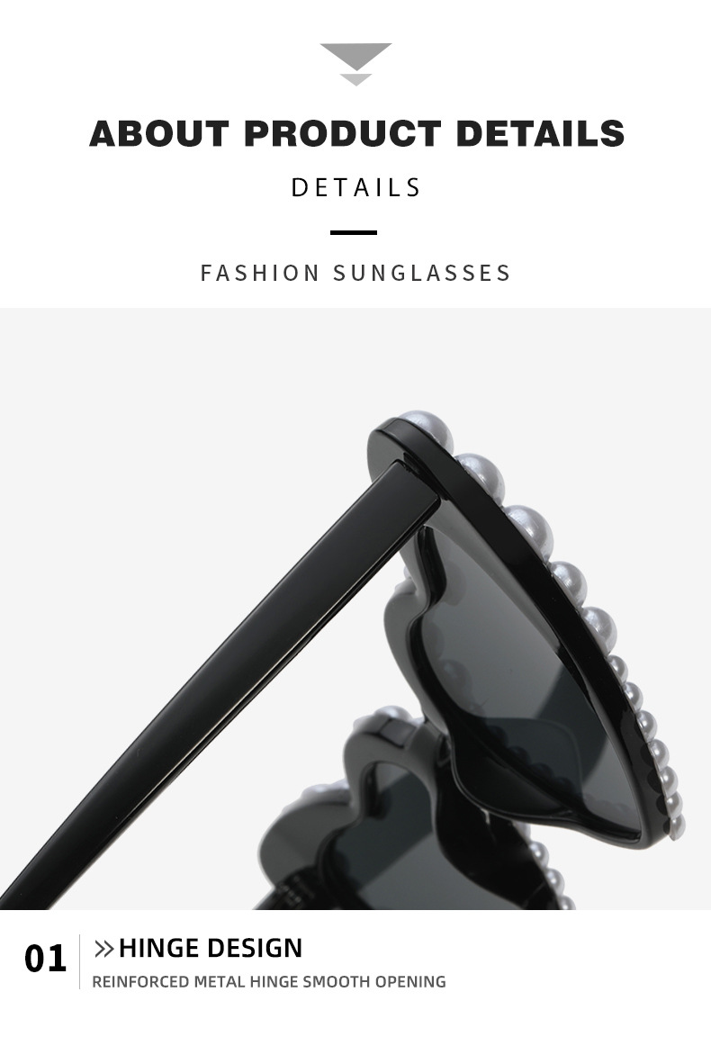 Frameless Glasses Structure Sweet Heart Shape PC UV400 Protection Heart Shape Pearl Frameless Women's Sunglasses