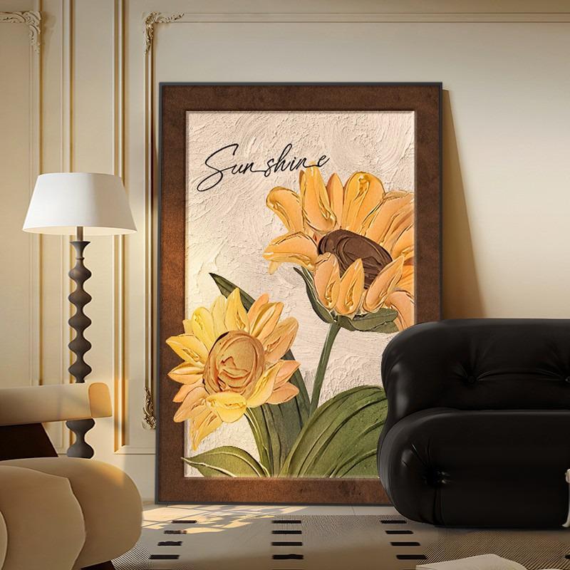 向日葵客厅装饰画中古风沙发背景墙落地壁画法式复古入户玄关挂画