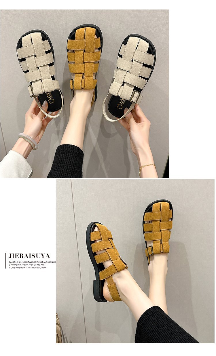 Sandali vintage con punta piatta da donna, primavera estate 2024, nuovi sandali alla moda con zeppa intrecciata e stivaletti romani da spiaggia_voghion.com