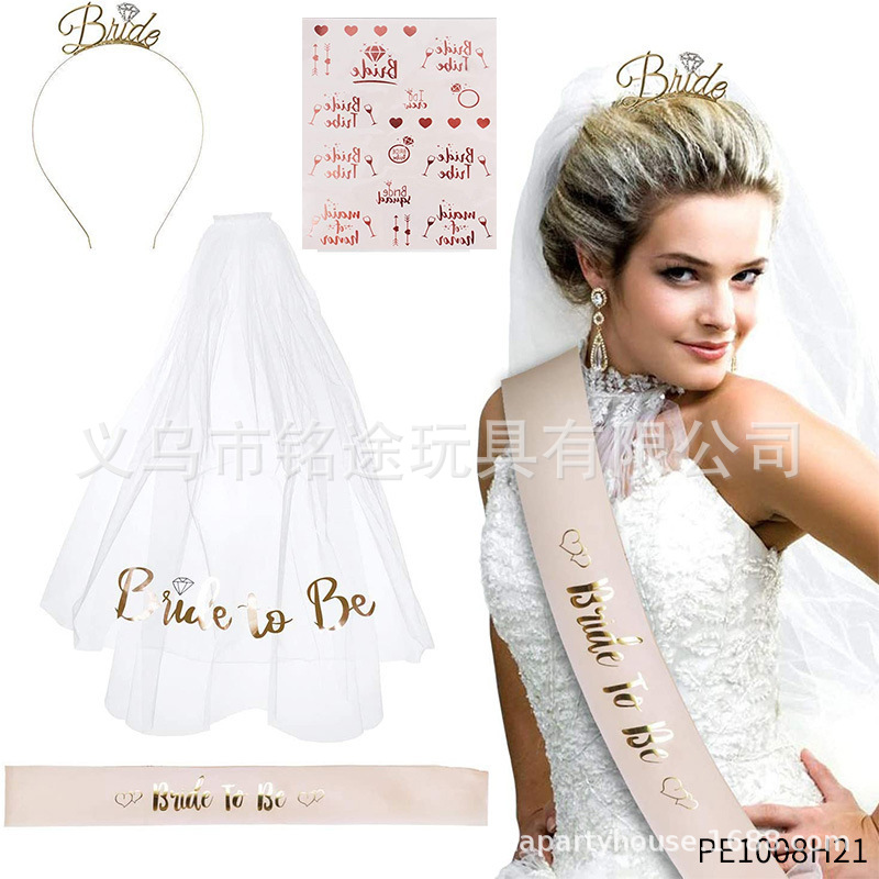 Bachelor Party novia de oro rosa para ser correa de hombro banda ceremonial nupcial de dos piezas corona diadema