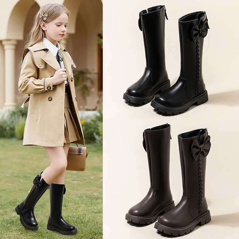 Girls' fashionable British style high top autumn and winter 2024 new single lining leather boots, versatile princess_voghion.com
