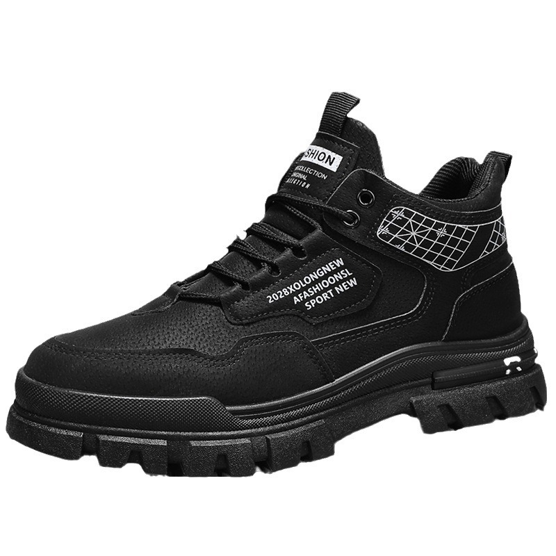 2024 otoño nuevo cuero empalmado letras impresión de suela gruesa zapatos de martin para hombre al aire libre zapatos de hombre