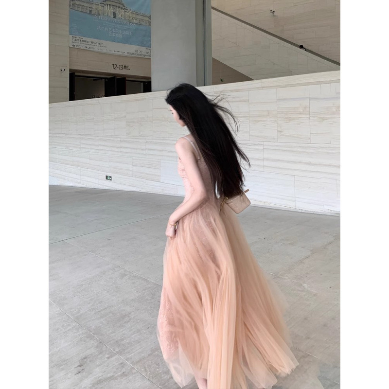 不是七十粉色纱裙吊带连衣裙女夏绝美小裙子大摆长裙露背仙女裙|undefined