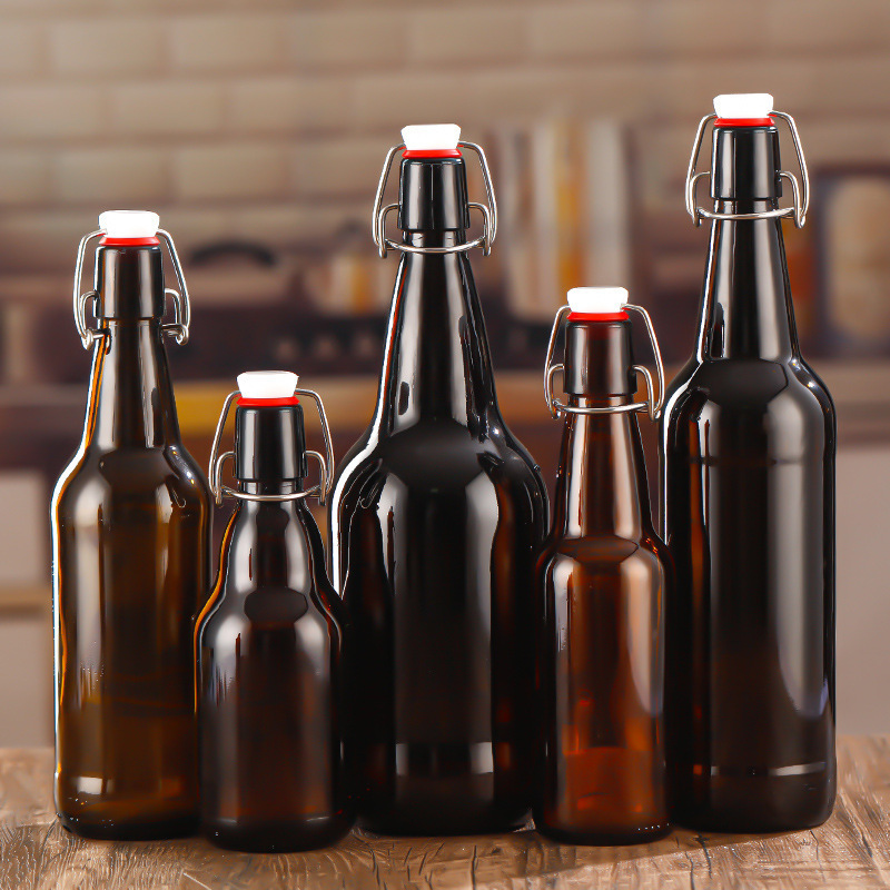 棕色卡扣玻璃瓶密封自酿酒分装空瓶330ML乐扣饮料瓶摇摆盖玻璃瓶
