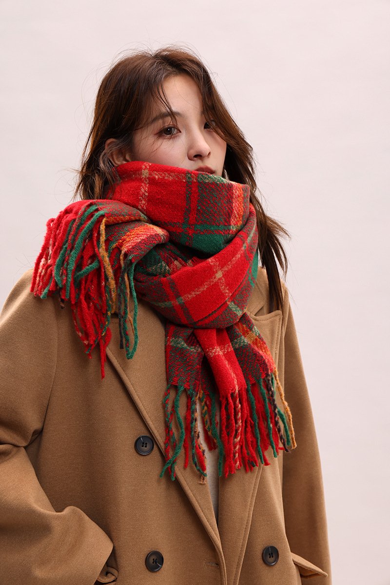 Châle à carreaux, polyvalent automne hiver, classique de Noël version coréenne 2024, nouveau châle, écharpe haut de gamme et chaude pour_voghion.com