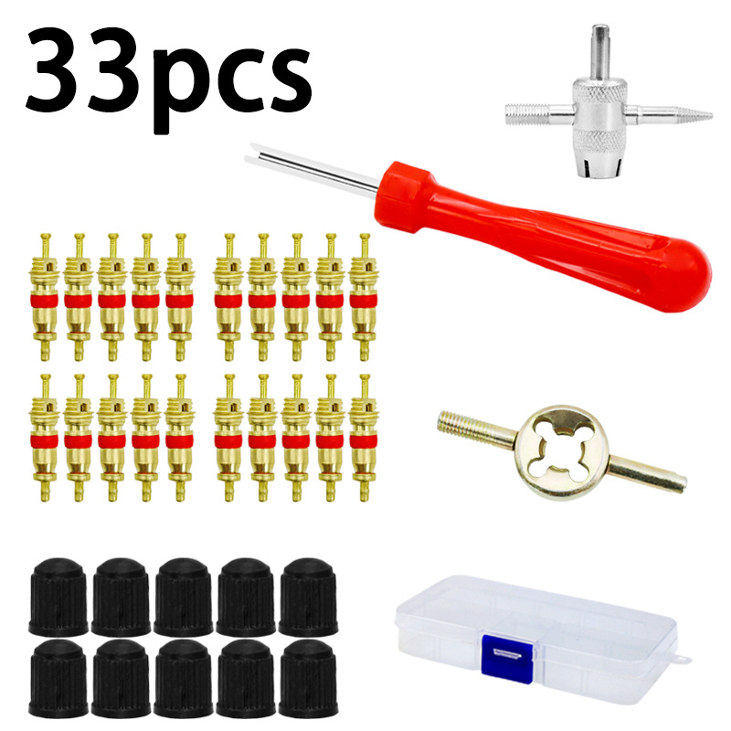 现货批发气门嘴工具33pcs气门芯拆装扳手铜阀芯组套工具气门嘴帽