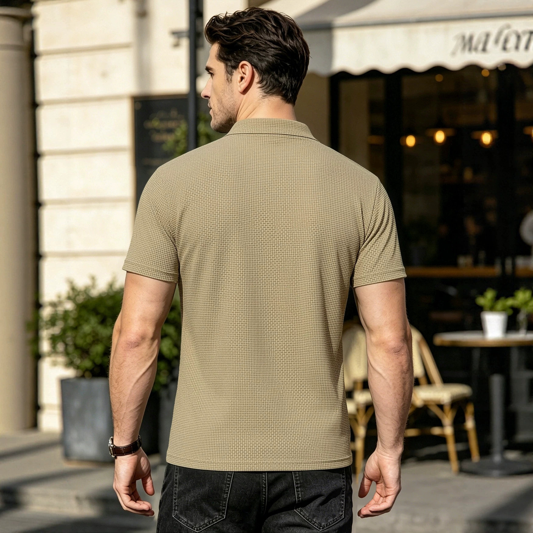 Transfronterizos europeos y americanos ebay verano hombre camiseta de seda de hielo transpirable delgada solapa de color sólido casual americano de manga corta grande