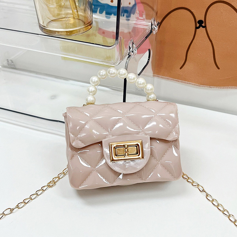 Bolso de los niños 2023 nuevo mini bolso de La jalea rombo estilo occidental pequeña bolsita Perla hombro crossbody bolsa de la cadena portátil