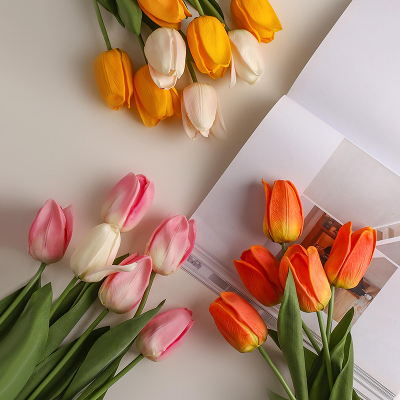 Tulips Feel Moisturizing High-end Artificial Flowers Nordic Style Living Room Restaurant Flower Arrangement Silk Flower Fake Flower Art Decoration
