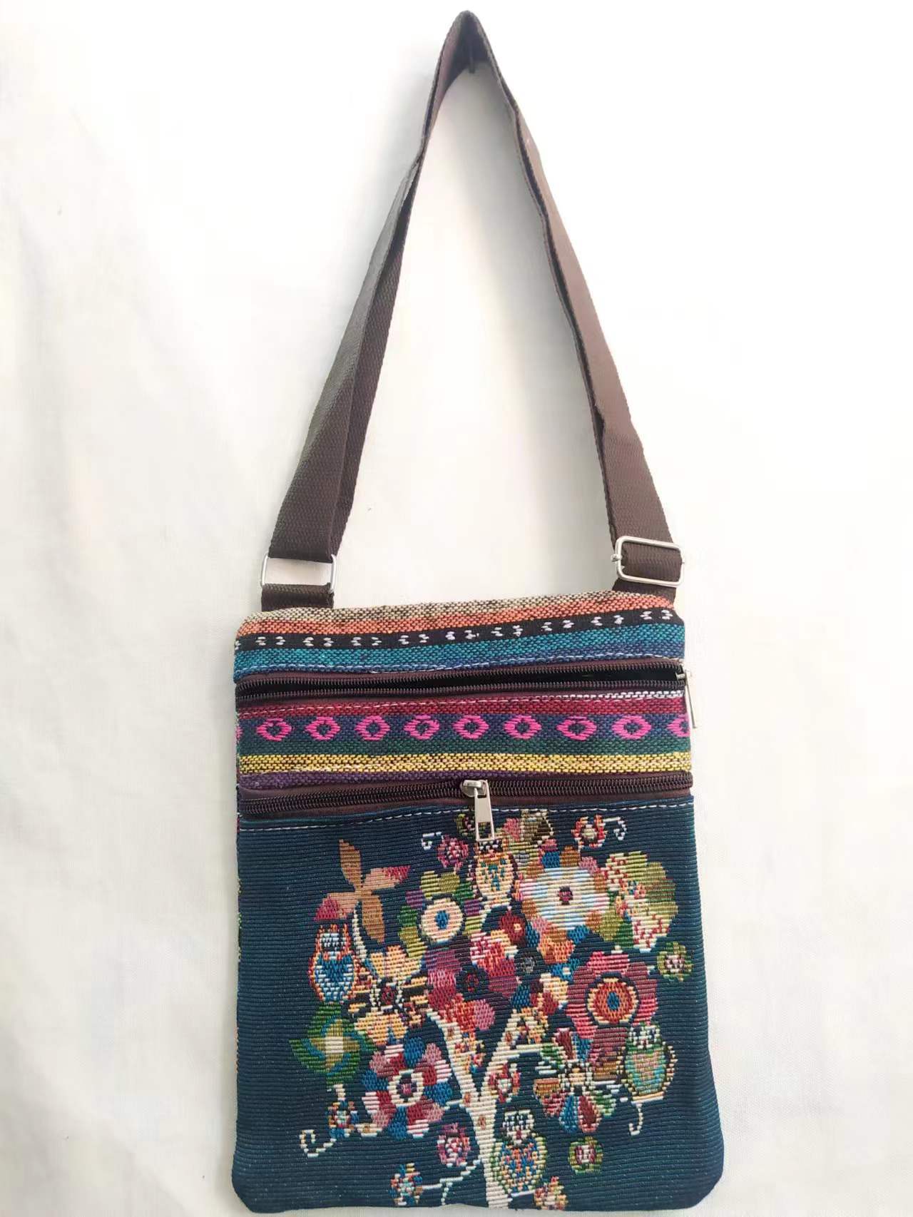Estilo étnico bordado elefante dibujos animados bolsa de mensajero Dai bolsa de hombro de viaje de las mujeres teléfono móvil bolsa de hombro lateral