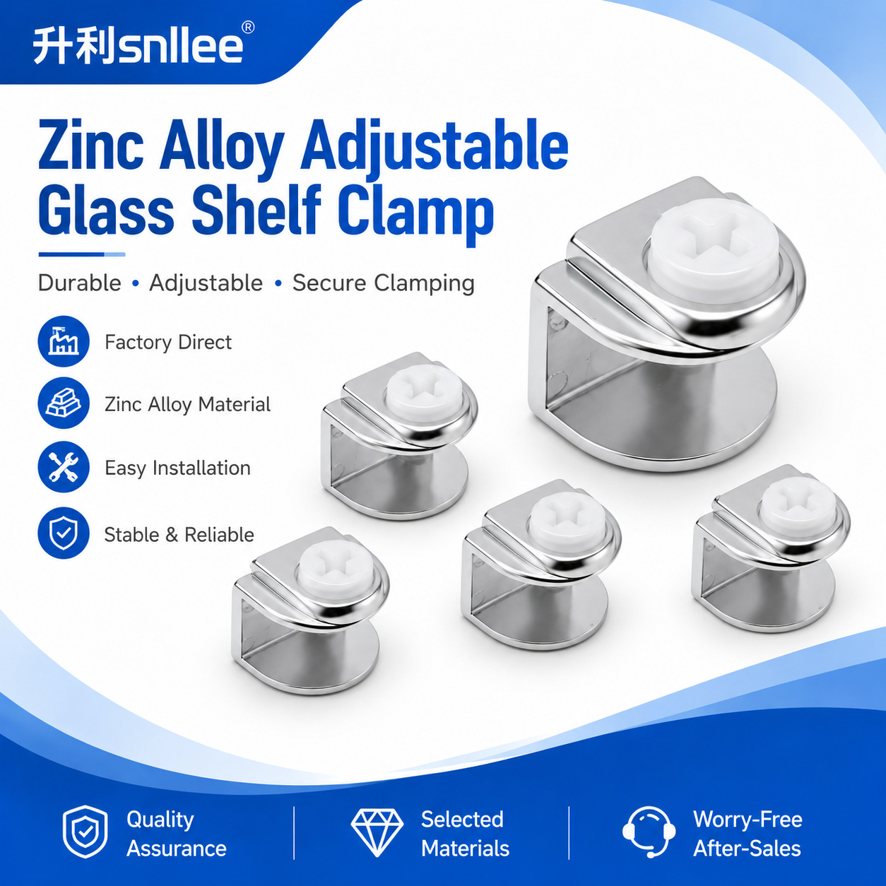 Soporte para Estante de Vidrio de Aleación de Zinc Ajustable para Gabinetes
