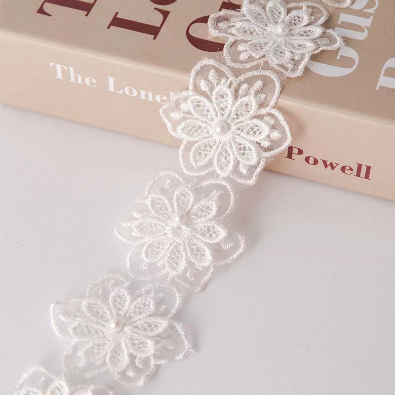 Ready supply 6cm double layer organza beaded lace lace diy wedding dress decoration cloth patch clothing accessories