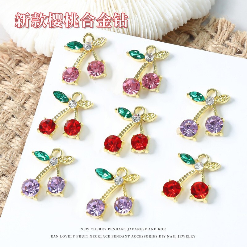 New big cherry stud earrings pendant women's Japanese and Korean cute fruit necklace pendant accessories semi-finished diy jewelry