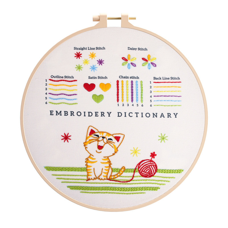 Kit de Bordado Luzhou para Principiantes, Instrucciones en Inglés de Amazon, Diseño de Gato y Cesta de Flores, Tela de Práctica para Niños image 17
