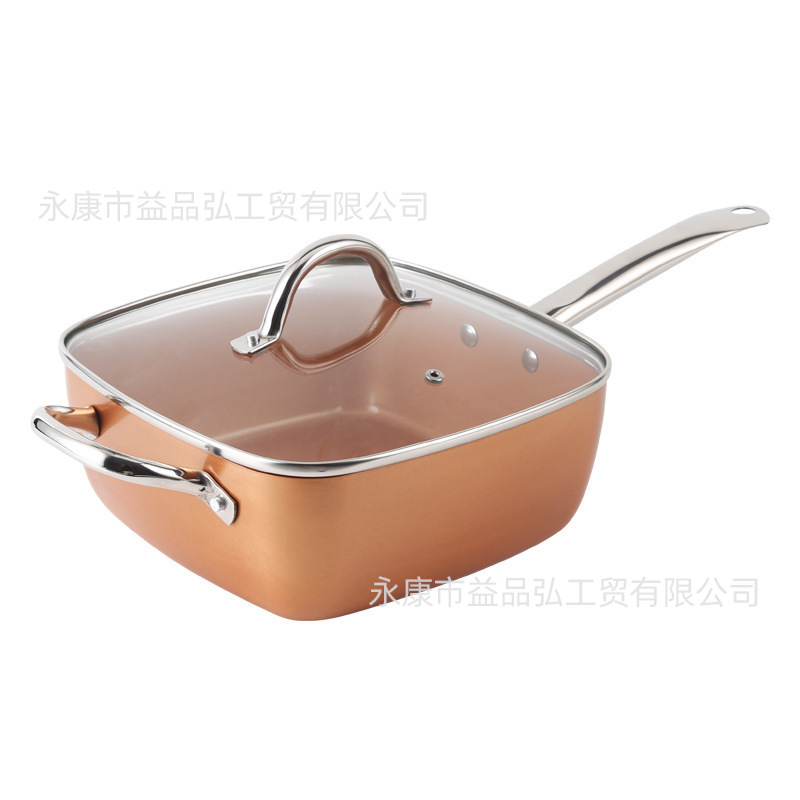 Sartén de latón Papas fritas Freidora sartén cuadrada de aluminio sartén antiadherente colador de acero inoxidable sartén