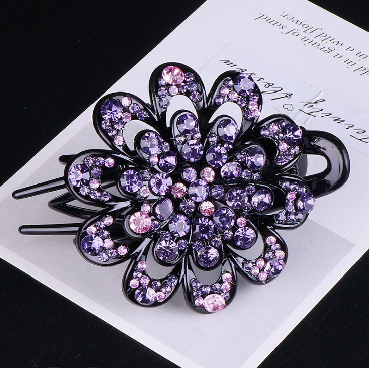 Haarklem met strass bloem voor dames elegante haarklip drietand_voghion.com