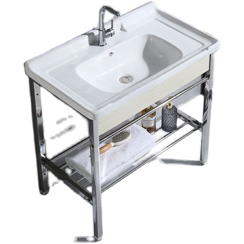 Soporte de acero inoxidable piso lavabo balcón baño lavabo de cerámica lavabo baño integrado cuenca