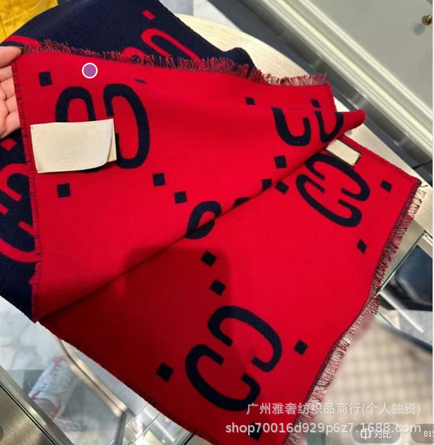 秋冬羊绒围脖G双面拼色羊毛围巾女大logo字母披肩保暖咖色高级感|undefined