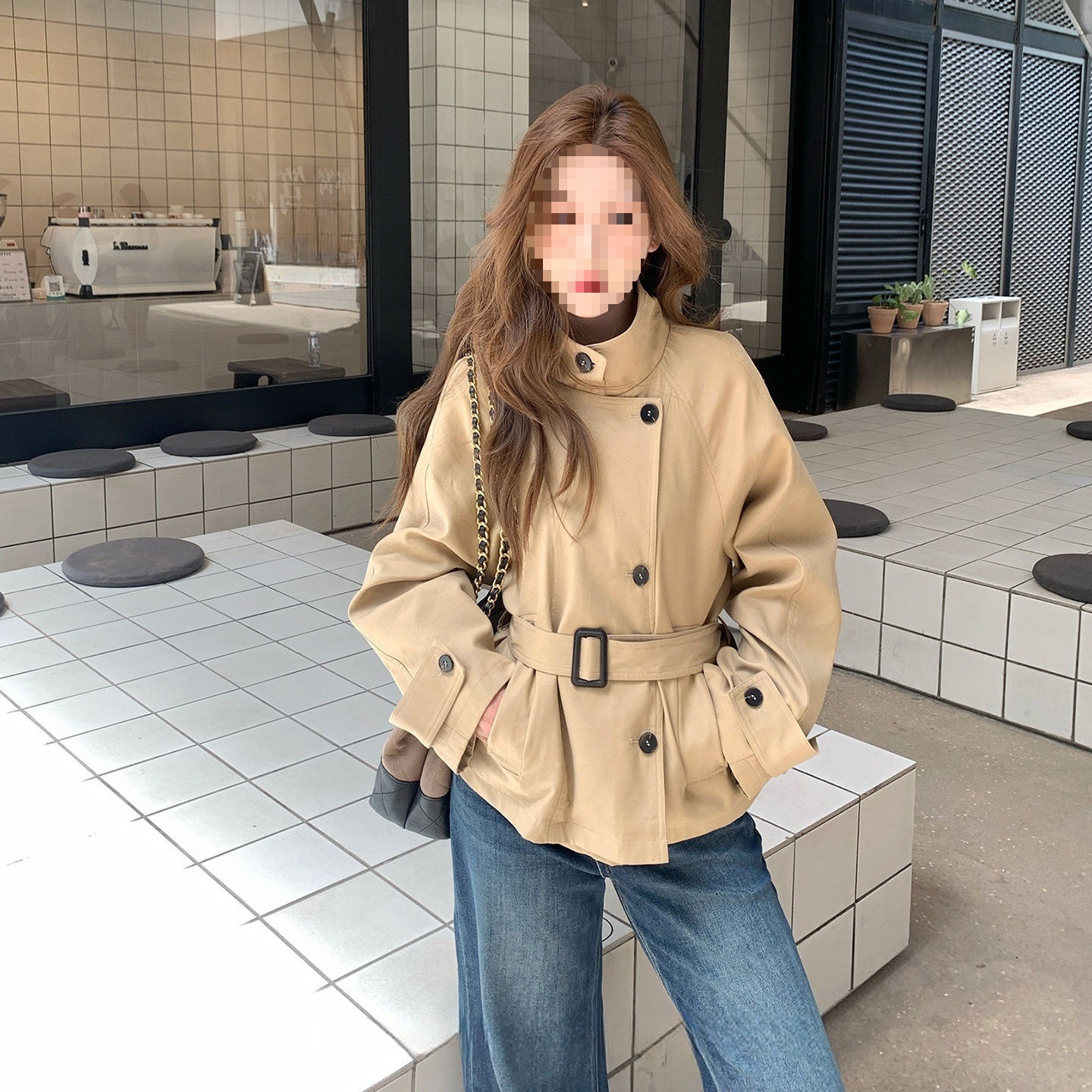 2025 Autumn New Korean Style Short Windbreaker Jacket Women's British Style Stand Collar Waist Jacket