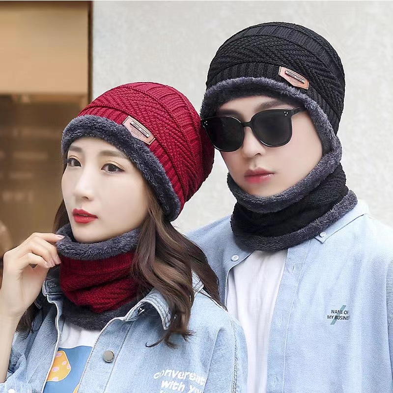 Conjunto de gorro y bufanda para hombre y mujer, gorro de lana tejido cálido para invierno, gorro de algodón estilo coreano con protección para las orejas, gorro de lana gruesa.