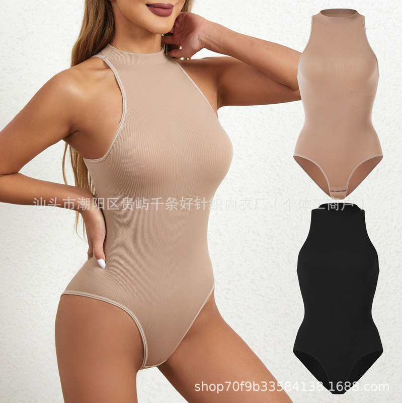 Cross-border European and American style round-neck sleeveless shapewear for women, with crotch buttons, high-elasticity, waist-cinching, arm-lifting body shaper
