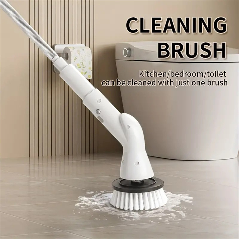 Electric rotary scrubber cordless bathroom scrubber multiple replacement heads household electric cleaning brush with extension arm