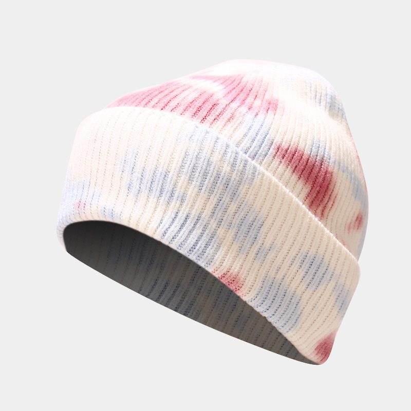 New Tie Dyed Knitted Glove Scarf Women's Autumn and Winter Outdoor Cold Protection Hat Three piece Set for Men_voghion.com