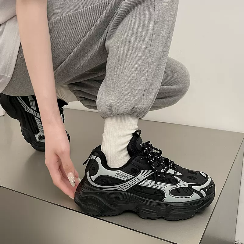 厚底老爹鞋男2024春新款黑武士ins网红小黑鞋运动鞋男款潮鞋