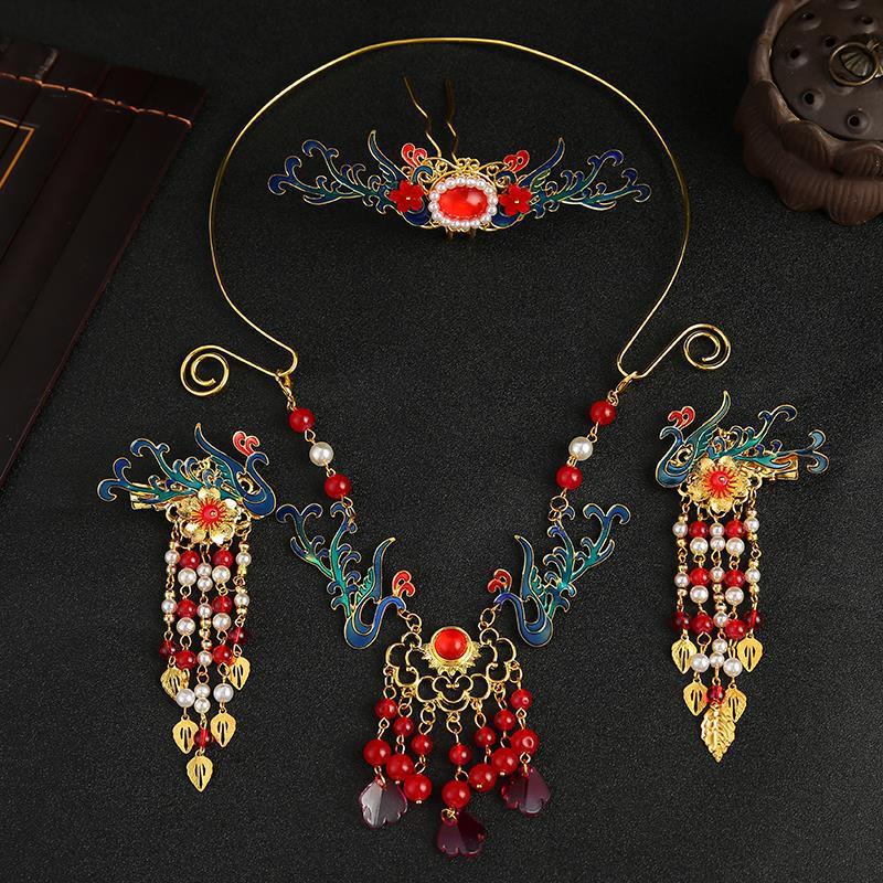 Yanan Han Dynasty Hair Accessories, Ancient Style Hair Crown, Hairpin, Side Clip, Yingluo Necklace, Ming-Style Headwear Set, Ancient Costume Tassel Accessories