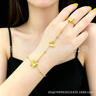 Matte bracelet stainless steel, one size beads, ring, chain for key bag