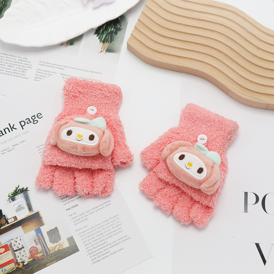 Guantes de invierno de medio dedo para niños niños niños niños niñas estudiantes lindos guantes de peluche de dibujos animados
