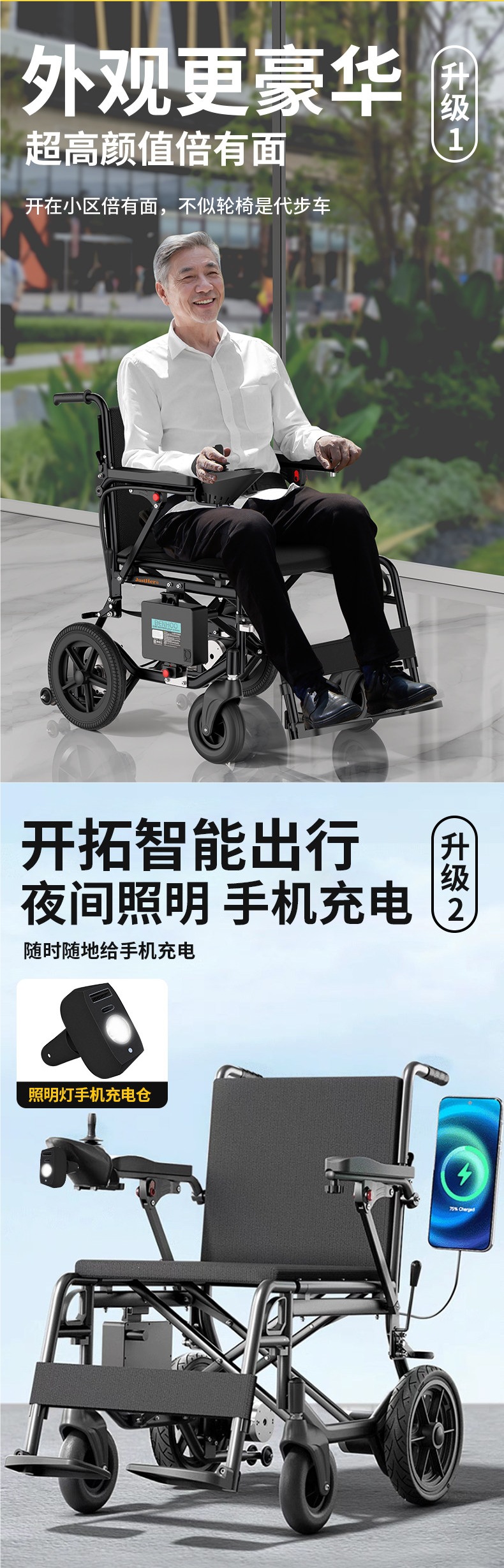 Justhero Electric Wheelchair, Intelligent and Fully Automatic, Foldable and Lightweight Seat for the Elderly, Widened Four-Wheel Mobility Scooter