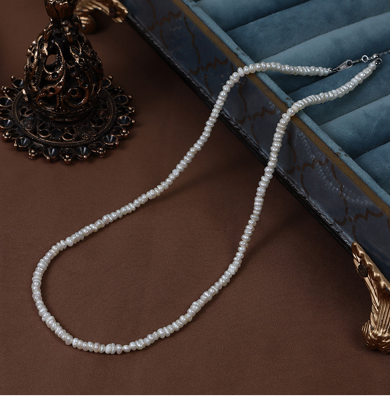 11g Weight 925 Sterling Silver Freshwater Pearl Beaded Geometric Necklace