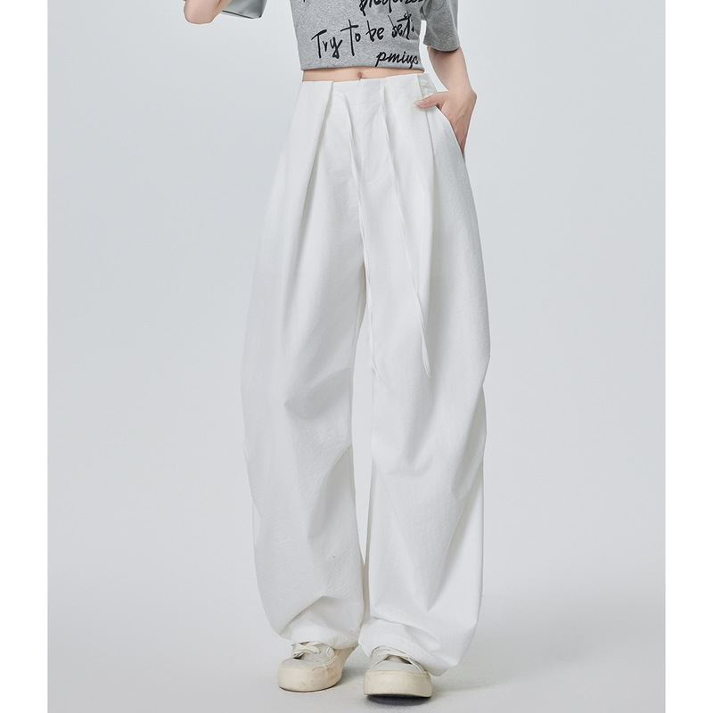 Xiaohongshu Popular Wide-Leg Curved Pants for Women, Summer 2026 New Style, Lazy Style, Relaxed Feel, Versatile Casual Sports Pants