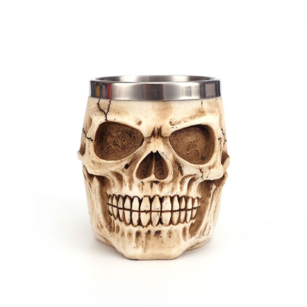 El Comercio exterior transfronterizo cráneo taza 3D tridimensional de doble capa de acero inoxidable artesanías de resina copa de vino en stock al por mayor