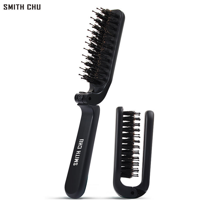 Peigne de massage pliable et portable en poils de sanglier duveteux, antistatique, en stock, pour hommes. Brosse plate._voghion.com