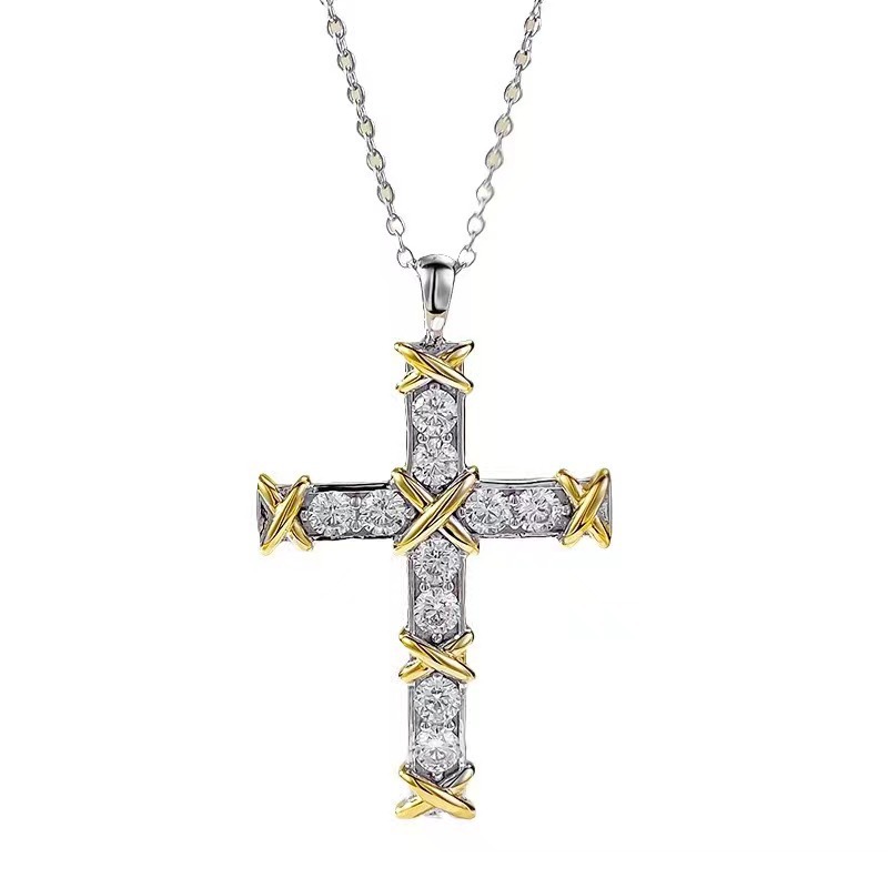 Elegant X-shaped Interlocking Diamond Collarbone Necklace_voghion.com