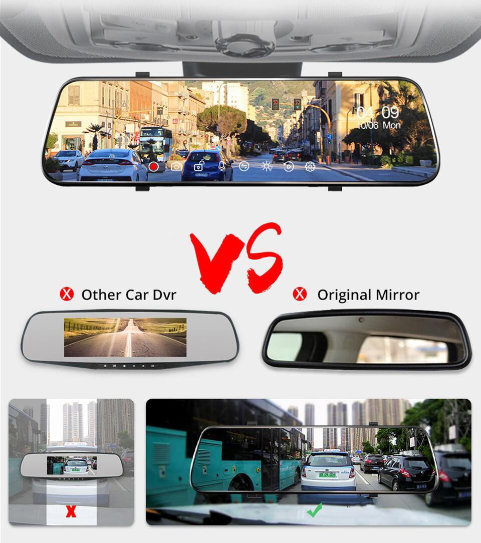 Driving Recorder 10inch Streaming Media Rearview Mirror Three-Way Reversing Image Wifi Mobile Phone Interconnection Hd Night Vision